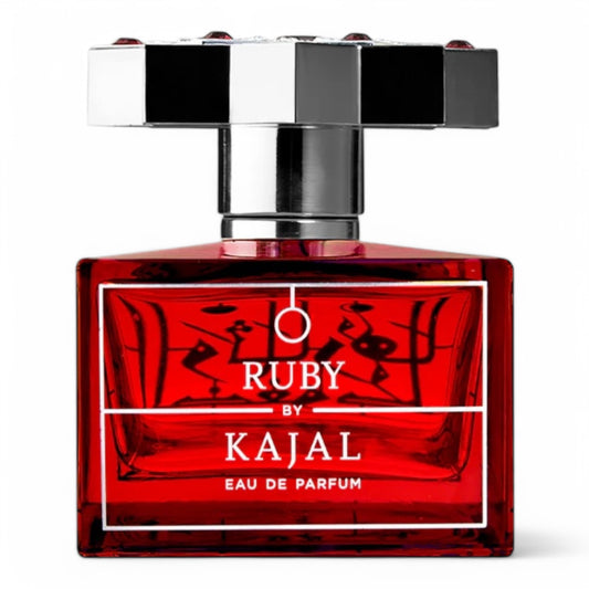 A decant of Kajal Ruby, a rich gourmand fragrance with cherries, whipped cream, and vanilla, inspired by the fiery beauty of rubies, available in perfume samples