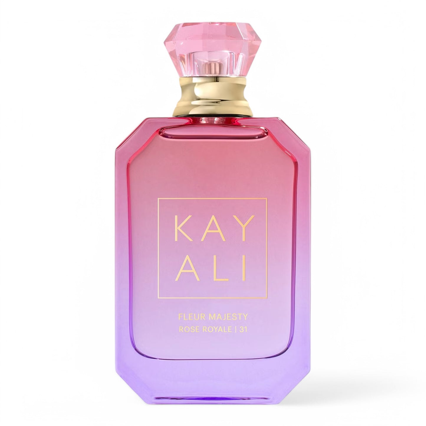 A decant of Kayali Fleur Majesty Rose Royale | 31, a warm floral fragrance with juicy pear, rose, and violet wood, available in perfume samples