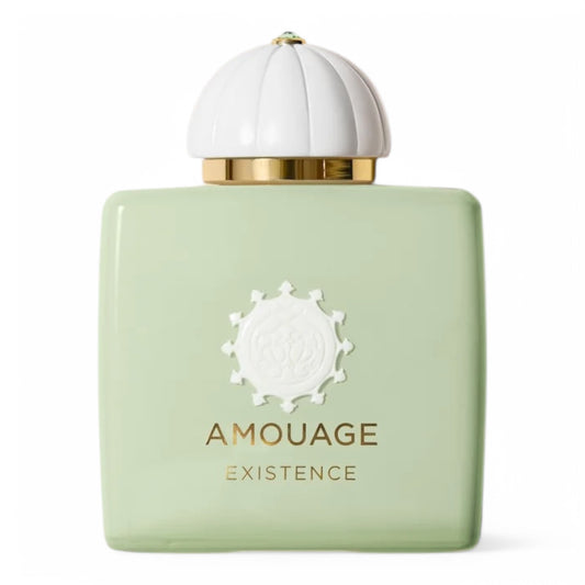 A decant of Amouage Existence, a luminous floral-amber fragrance with lily of the valley, frankincense, and benzoin, available in perfume samples.