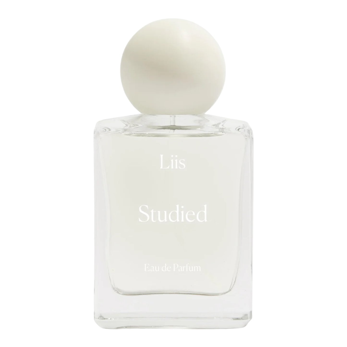 A decant of Liis Studied, a soft musky floral fragrance with pear, orris, and ambrette, available in perfume samples.