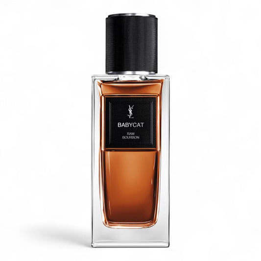A decant of Yves Saint Laurent Babycat, a spiced leathery vanilla fragrance with saffron, suede, and frankincense, available in perfume samples.