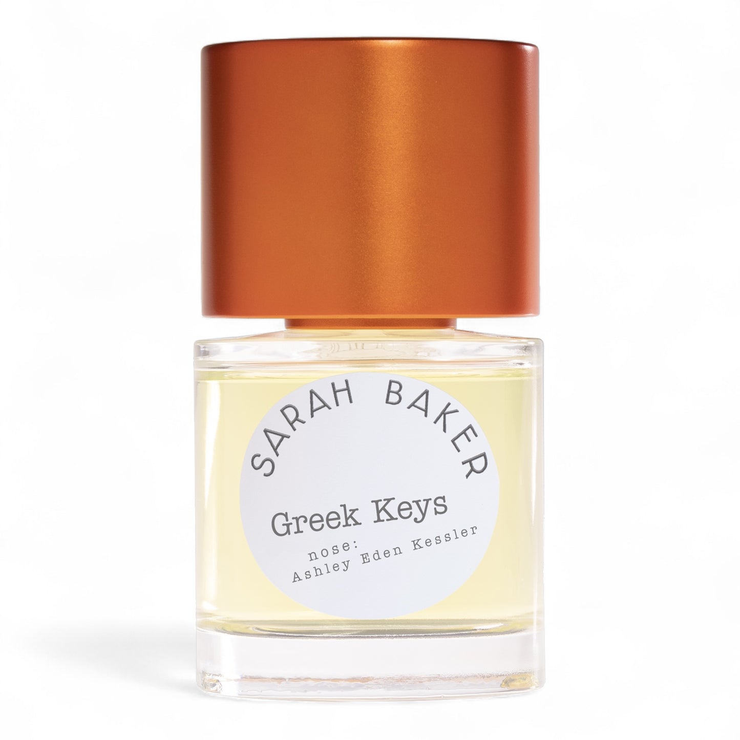A perfume sample of Greek Keys by Sarah Baker with bright citrus, salty seawater, and vetiver notes - ideal for fragrance lovers and yachting-inspired scents.