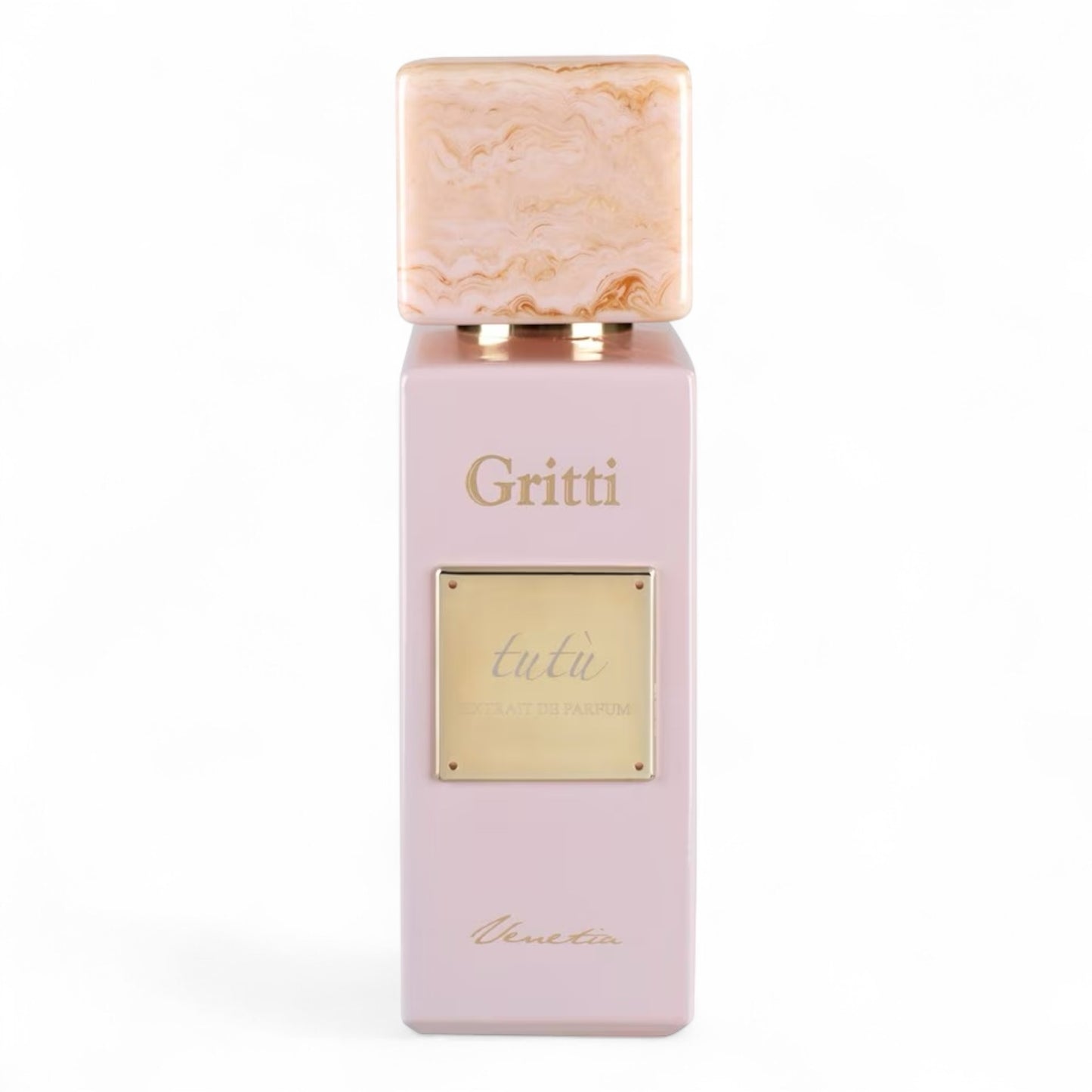 A decant of Gritti Tutù Pink, a powdery floral gourmand fragrance with champagne, rose, and vanilla, available in perfume samples.