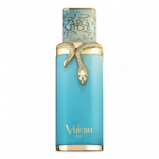 A decant of French Avenue Vulcan Feu, a woody oriental scent with mango, oud, and amber, available in perfume samples