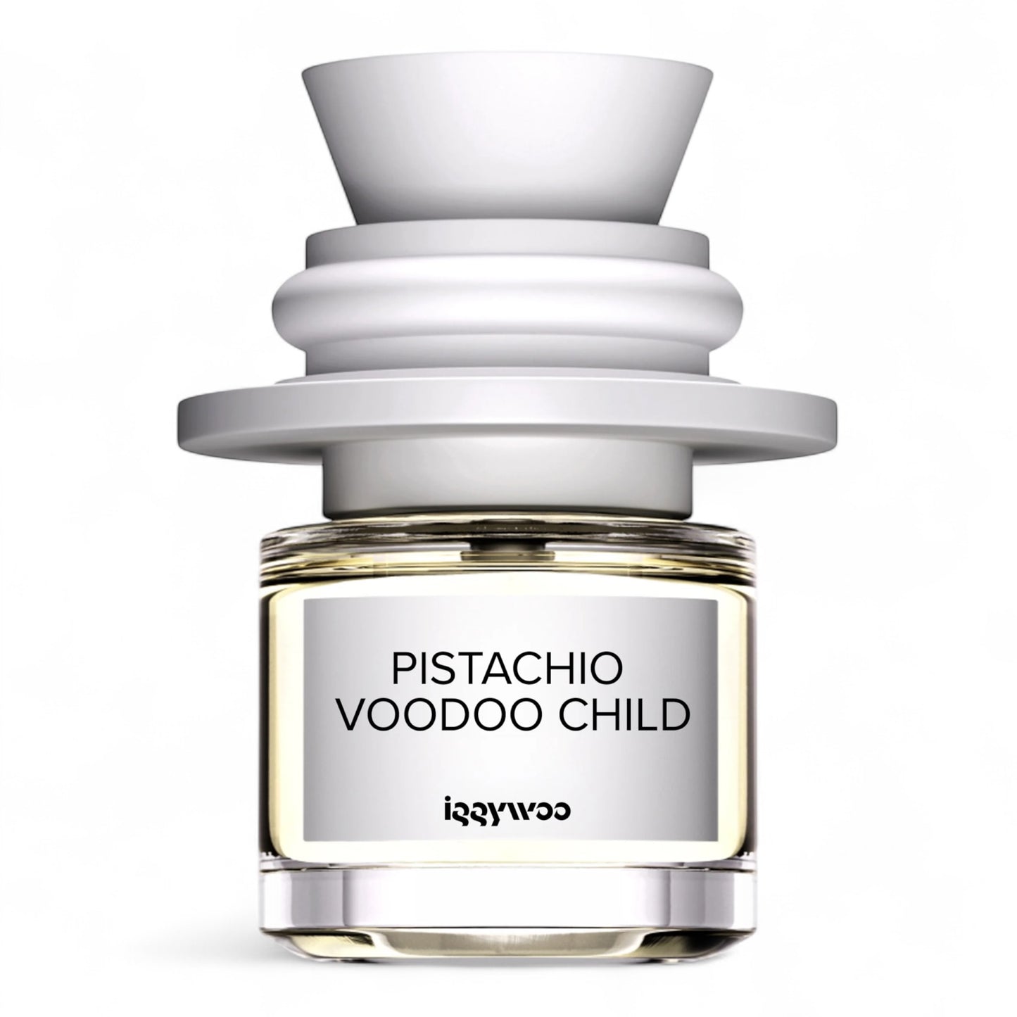 A decant of Iggywoo Pistachio Voodoo Child, a gourmand floral perfume with pistachio, jasmine, and sandalwood notes.
