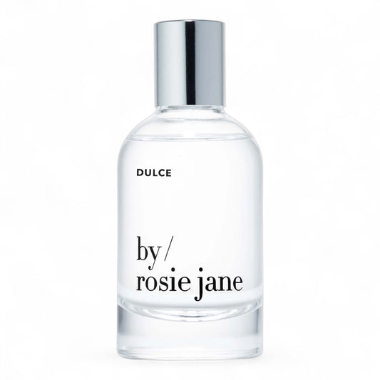 A decant of by Rosie Jane Dulce, a sweet and woody gourmand perfume with vanilla, caramel, and guaic wood.