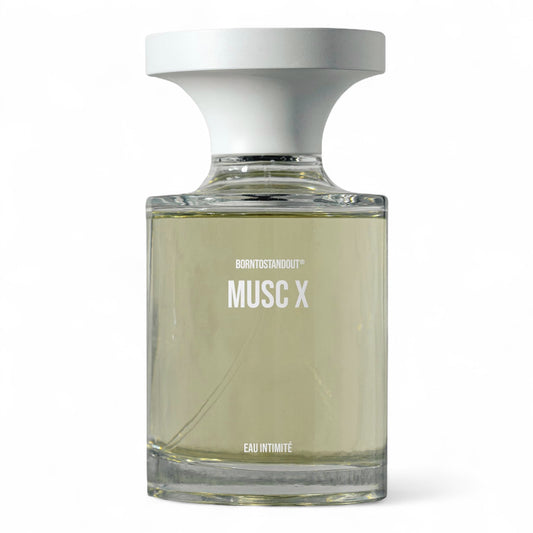 Sample of BORNTOSTANDOUT Musc X – warm musks, incense, and amber blend in a sensual skin scent.