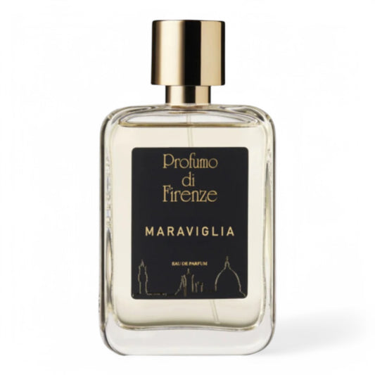 A perfume sample of Profumo di Firenze Maraviglia, a fresh and radiant fragrance with orange, sea salt, and amber, available in decants and samples.