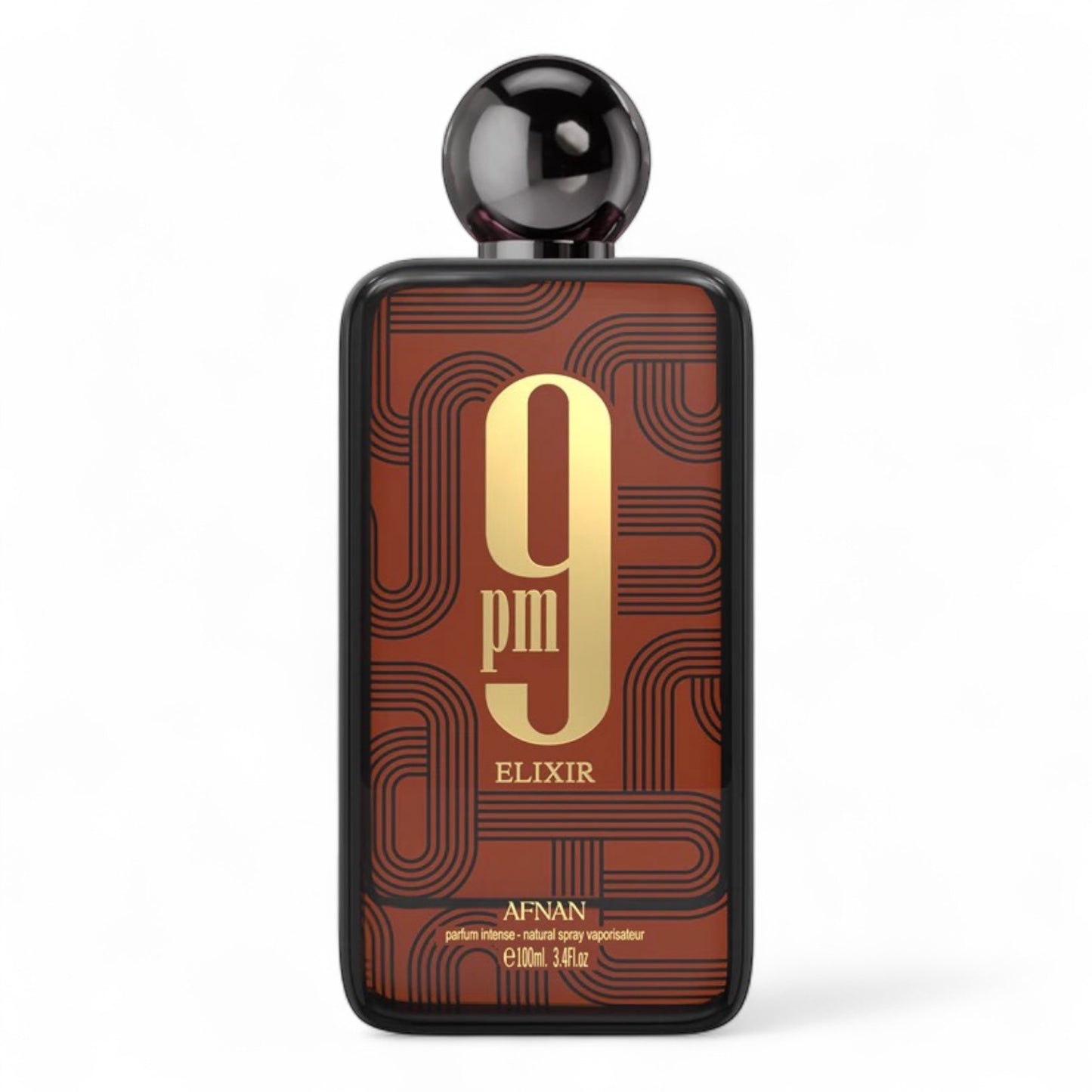 Afnan 9PM Elixir fragrance sample - spicy leather and vanilla perfume in 100ml bottle.