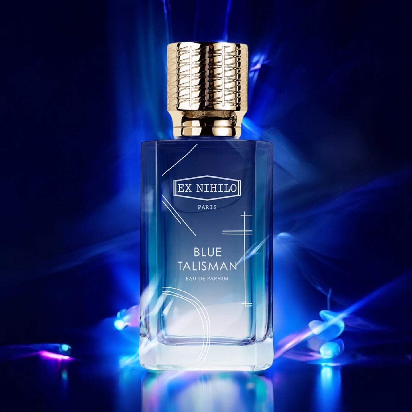 Blue Talisman perfume sample by Ex Nihilo – soft pear, airy woods and musks in an elegan blue background