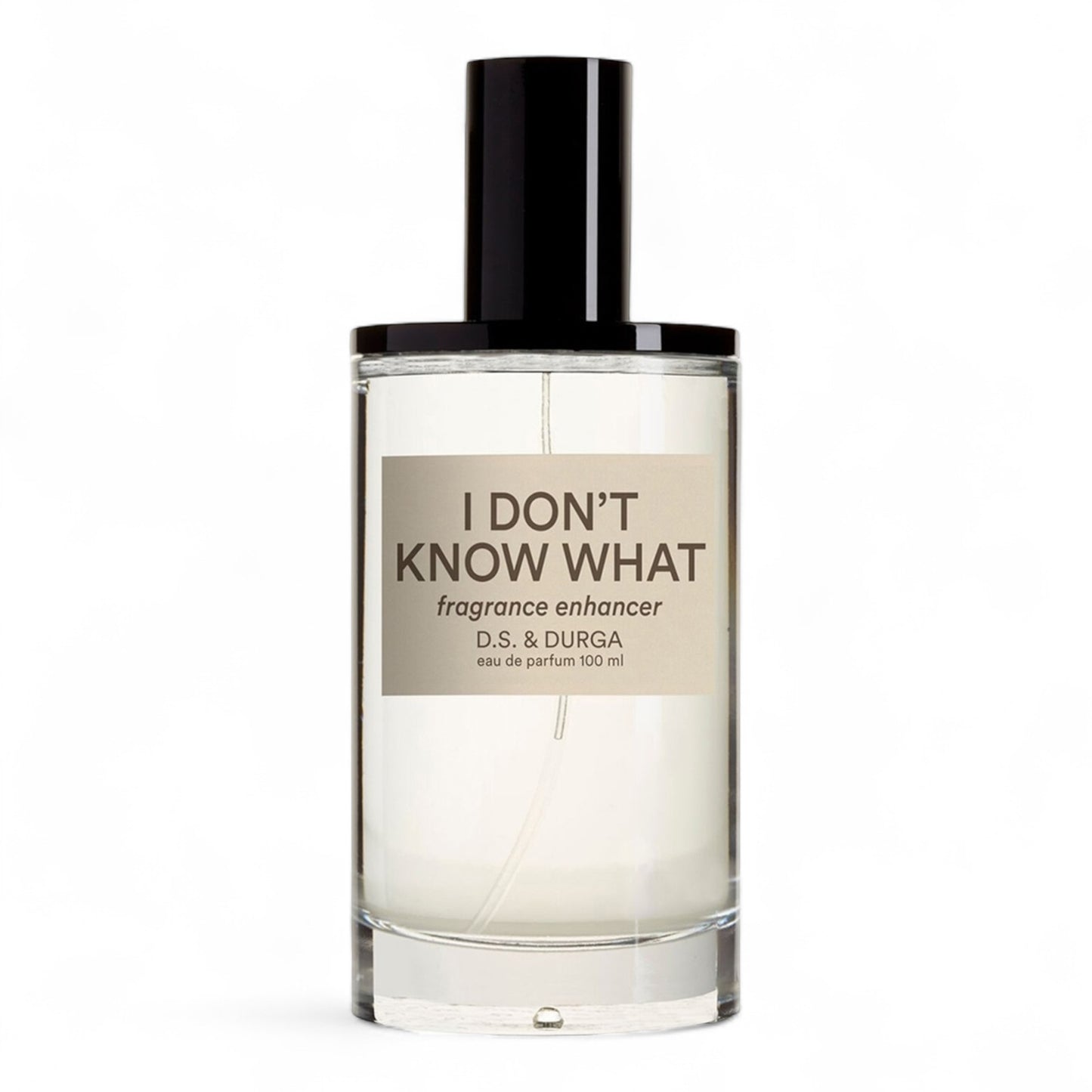 A decant of D.S. & Durga I Don’t Know What, a layering perfume enhancer with bergamot, iso e super, and sandalwood, available in fragrance samples.