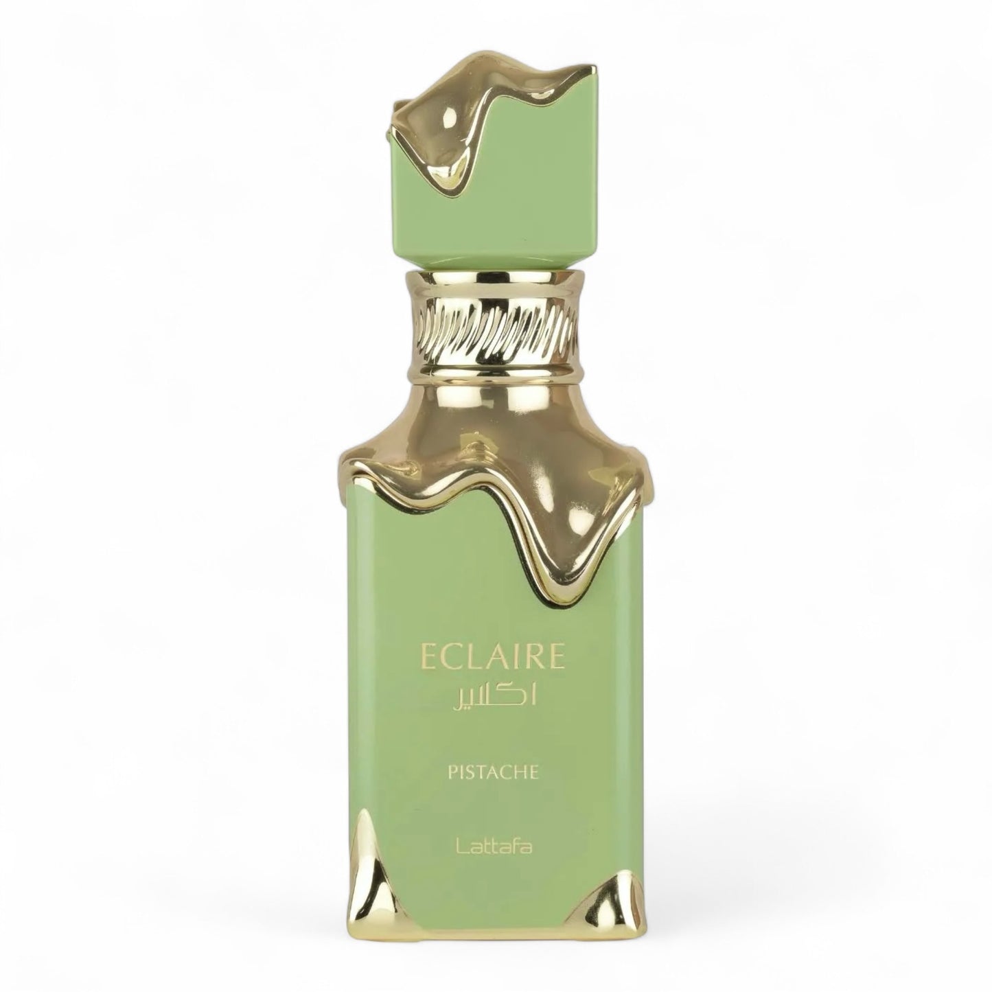 Lattafa Eclaire Pistache fragrance sample – retail bottle shown for decanting into 1ml–10ml samples.