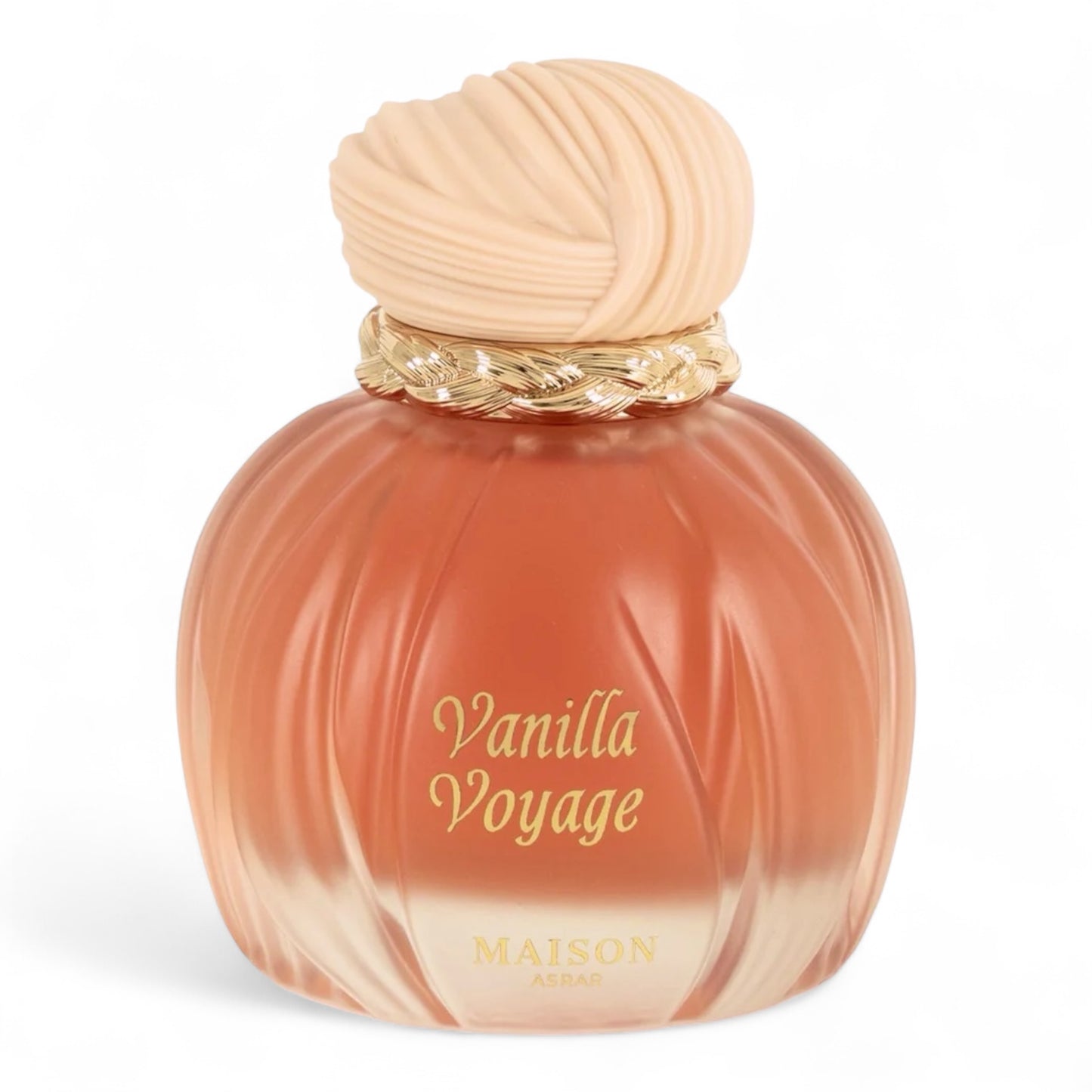 Maison Asrar Vanilla Voyage fragrance sample - buttery caramel, honey and vanilla scent. Full-size 100ml bottle shown.