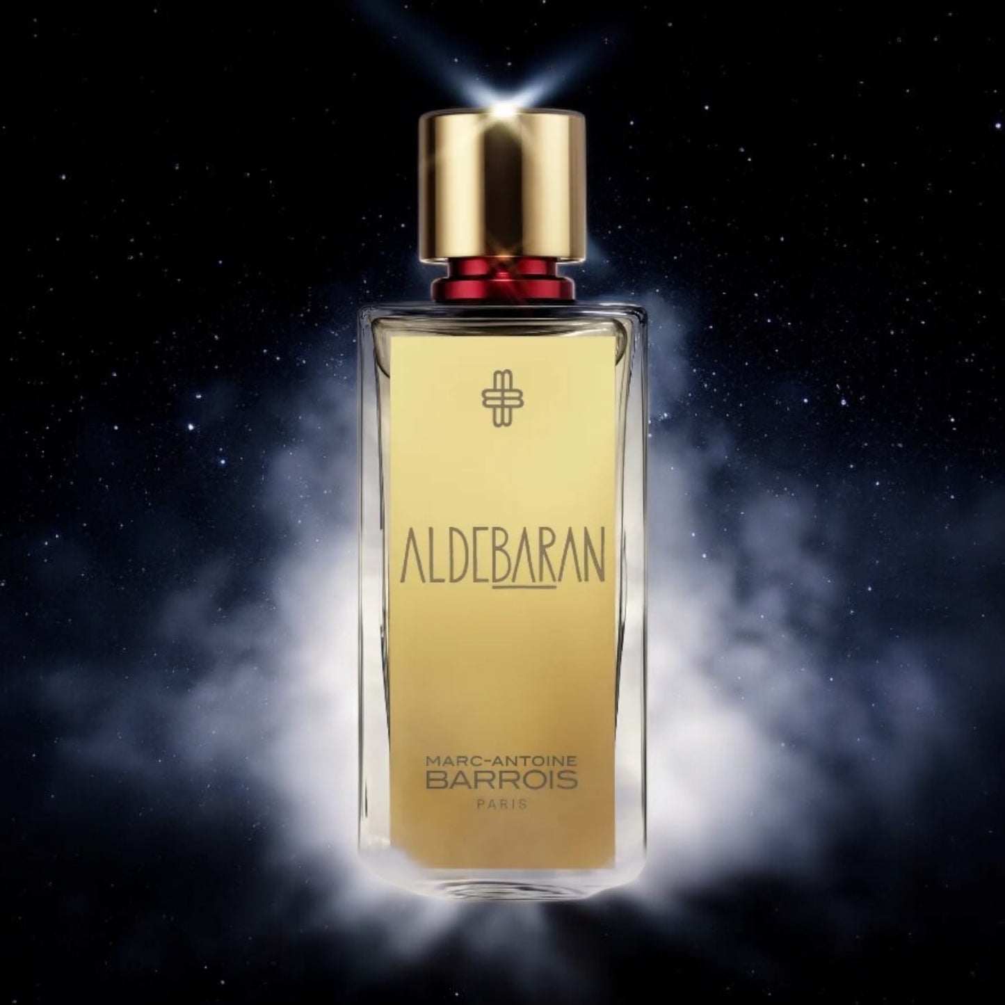 Aldebaran perfume sample by Marc-Antoine Barrois – bottle styled with white flowers and subtle spice, evoking a soft starry glow.