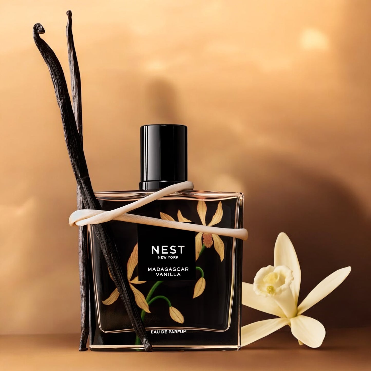 Nest Vanilla Bourbon perfume sample - rich vanilla and sugar fragrance styled in a soft, candlelit evening setting