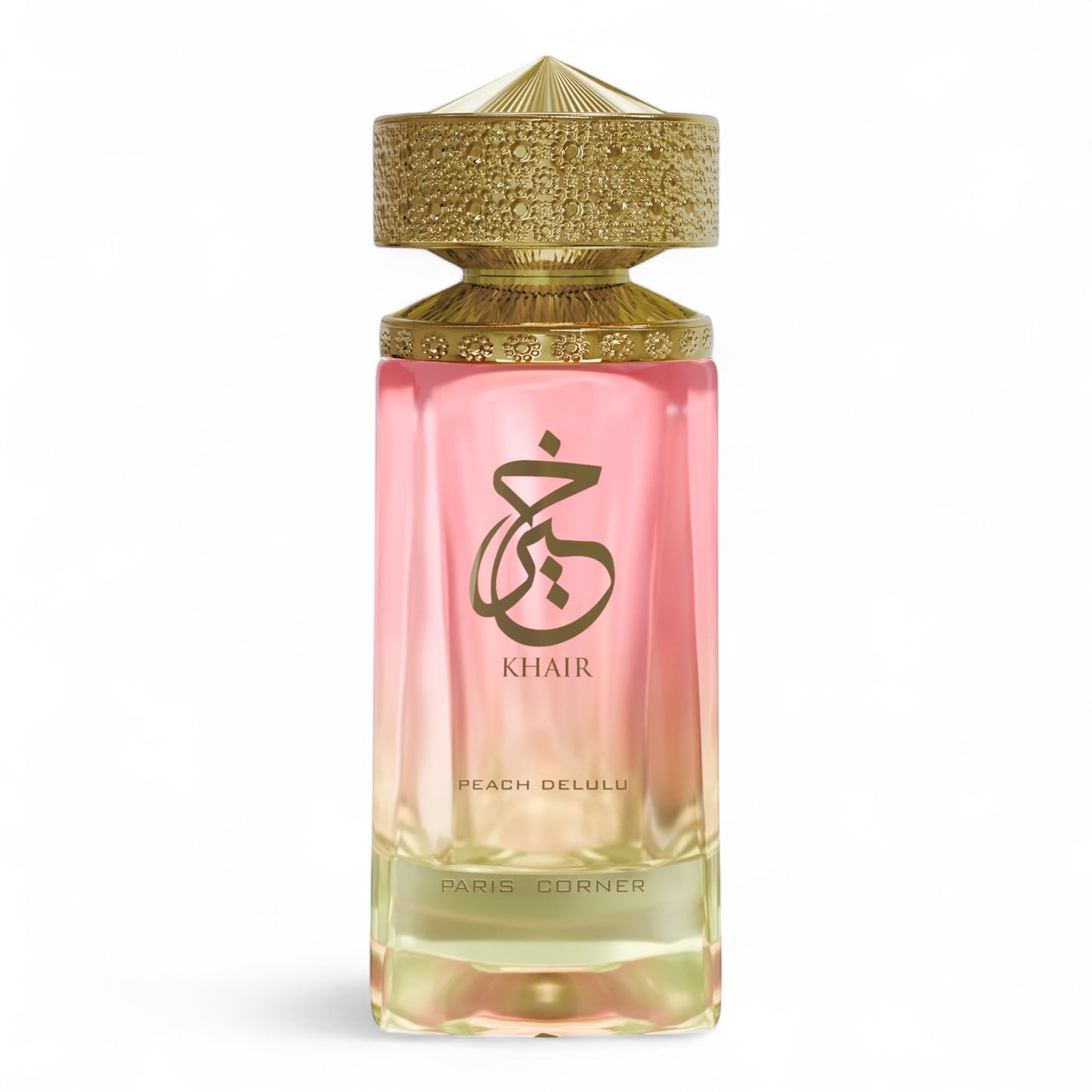 Paris Corner Khair Peach Delulu fragrance sample - peach, guava, rose and caramel perfume in 100ml bottle