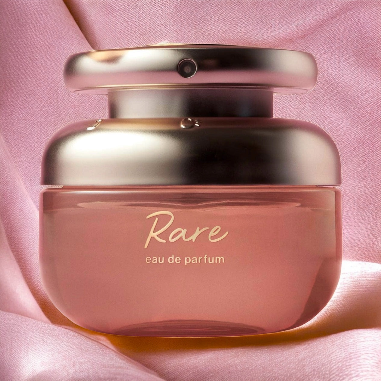 Rare Beauty Rare Eau de Parfum perfume sample - caramel, vanilla and sandalwood in a warm, elegant setting