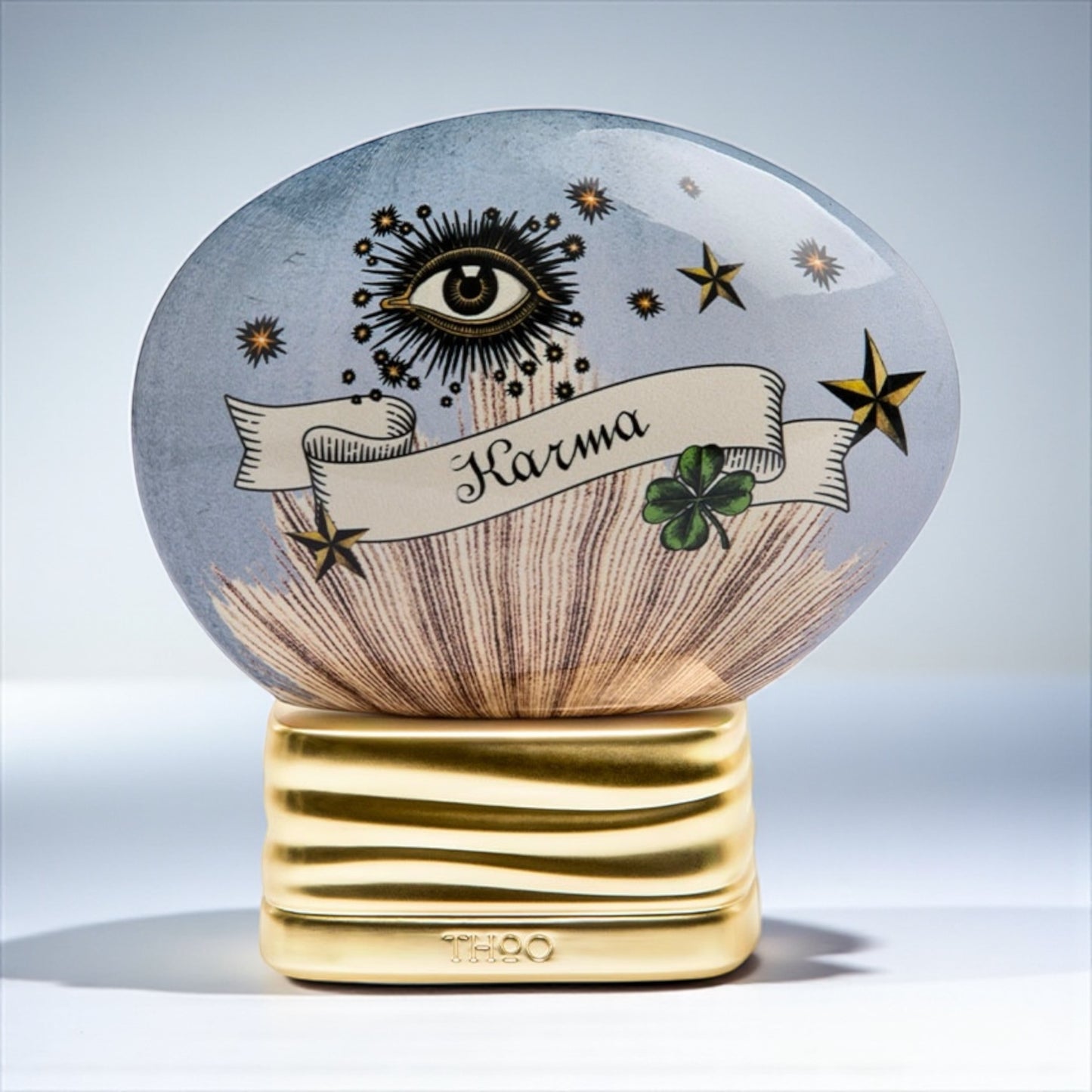 The House of Oud Dear Karma perfume sample – smoky absinthe, sugar brûlé, and leather notes in a dark, mysterious setting.