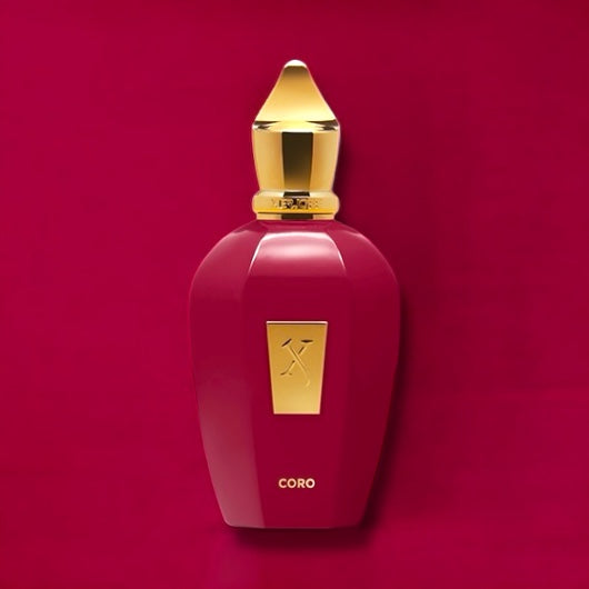 Xerjoff Coro perfume sample - vibrant tropical scent with mango, pineapple and vanilla, styled in a sunny, uplifting setting