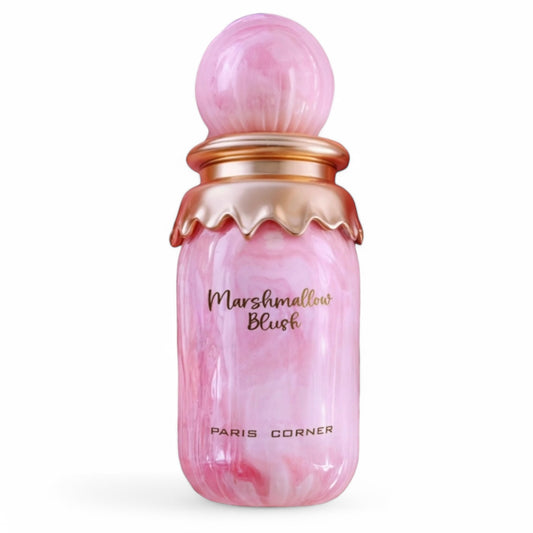 A decant of Paris Corner Marshmallow Blush, a sweet and playful fragrance blending strawberry, orange blossom, and marshmallow, available in perfume samples