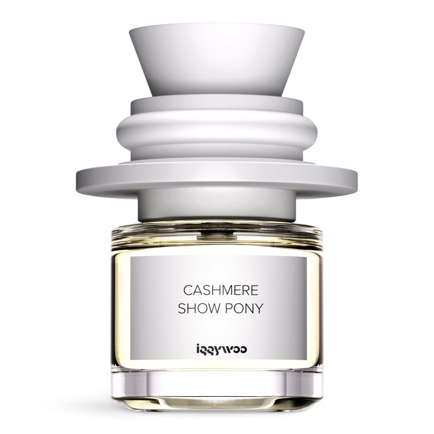 A decant of Iggywoo Cashmere Show Pony, a dreamy fragrance blending vanilla sugar, coconut, white musks, and cashmeran, available in perfume samples