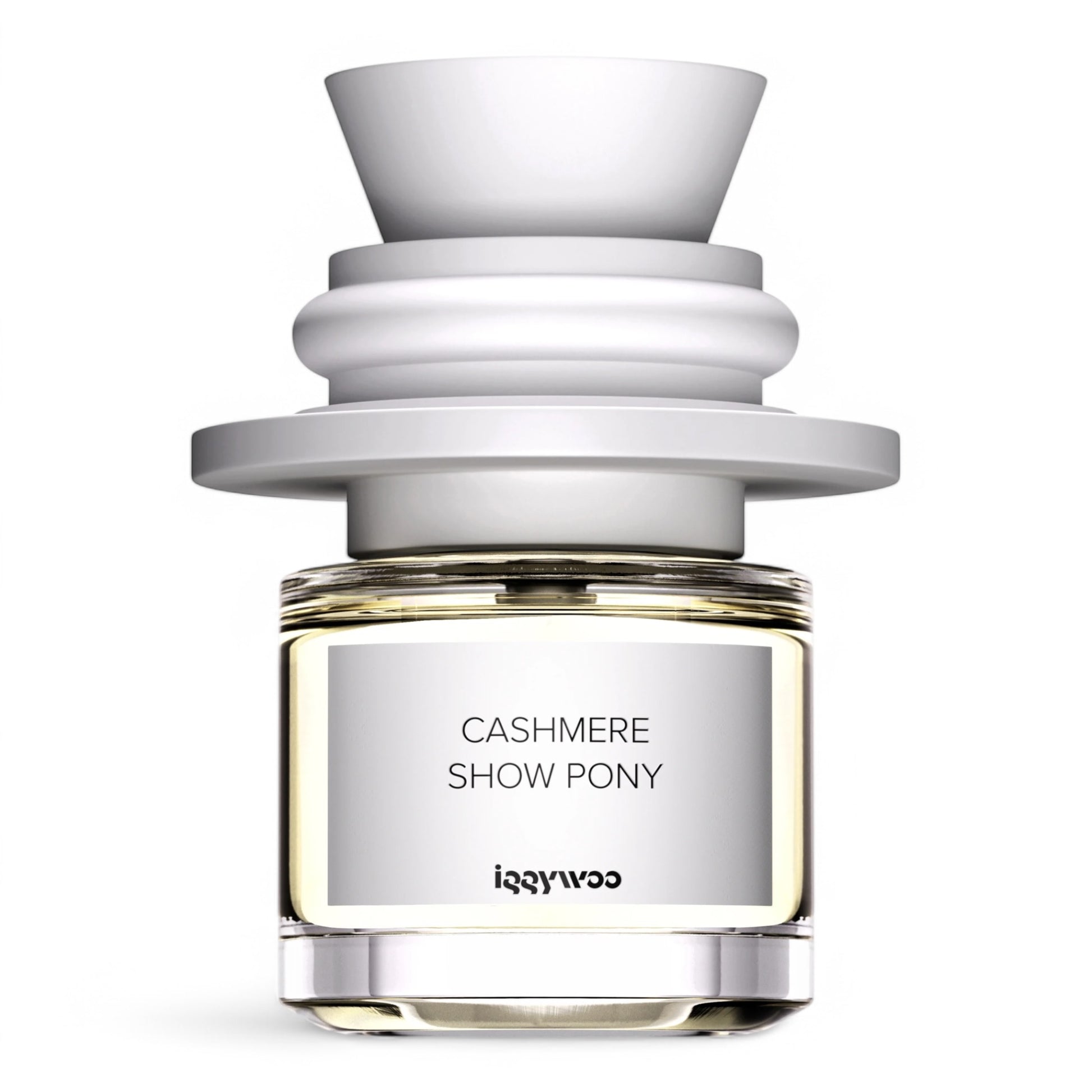 A decant of Iggywoo Cashmere Show Pony, a dreamy fragrance blending vanilla sugar, coconut, white musks, and cashmeran, available in perfume samples