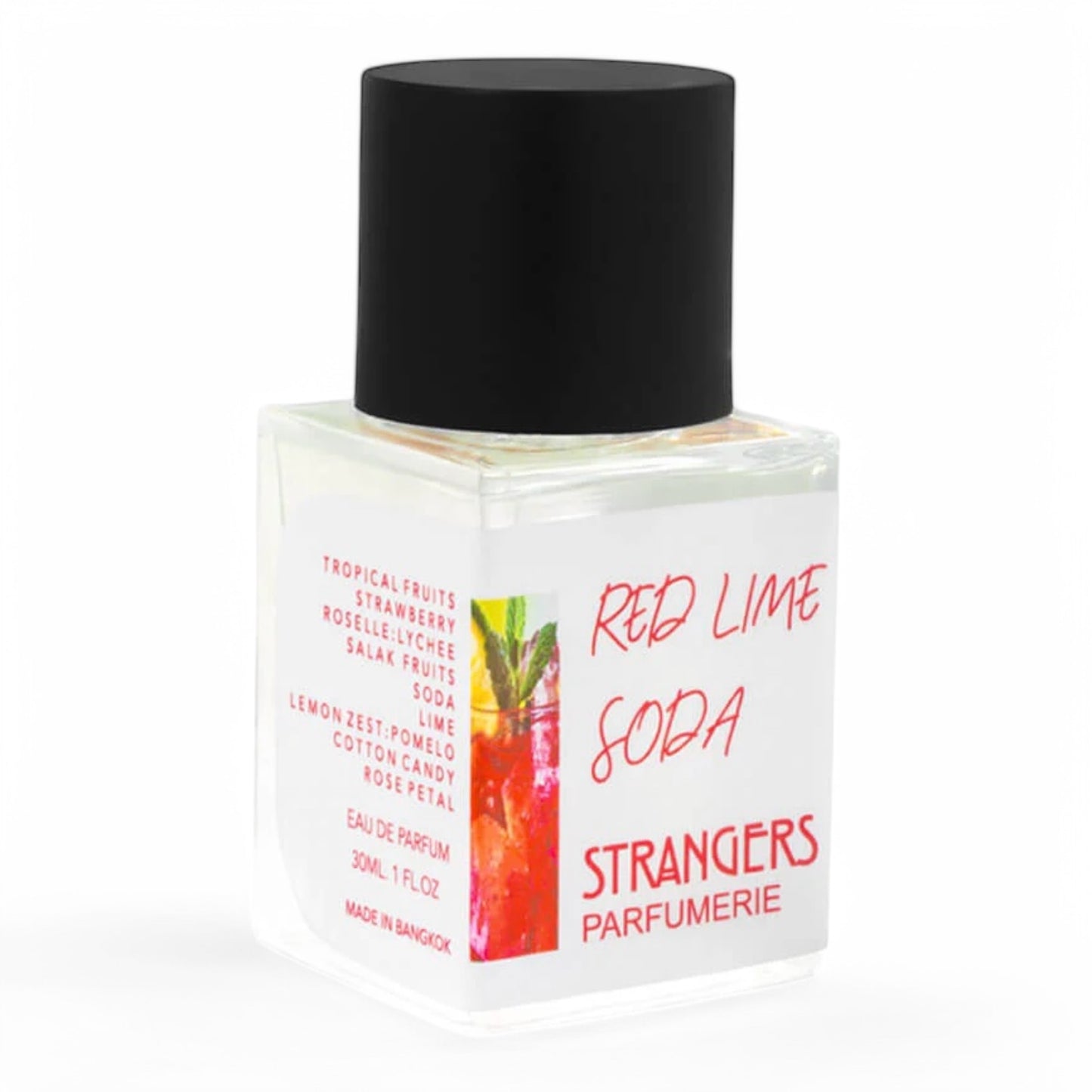 A decant of Strangers Parfumerie Red Lime Soda, a sparkling citrus fragrance with lime, soda, and tropical fruits, available in perfume samples