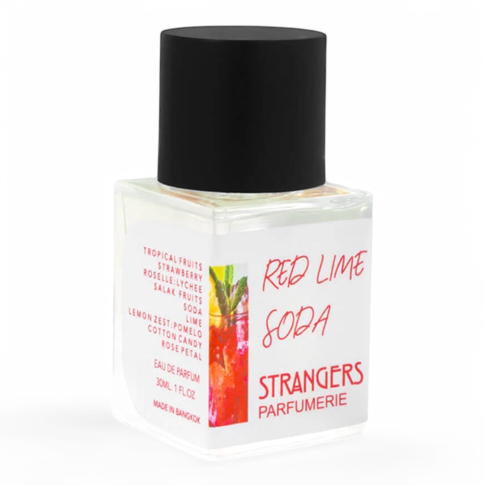 A decant of Strangers Parfumerie Red Lime Soda, a sparkling citrus fragrance with lime, soda, and tropical fruits, available in perfume samples