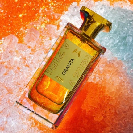 Close-up of a fragrance sample of Granita, highlighting its tropical fruit, creamy vanilla, and warm sandalwood notes for a deliciously refreshing scent