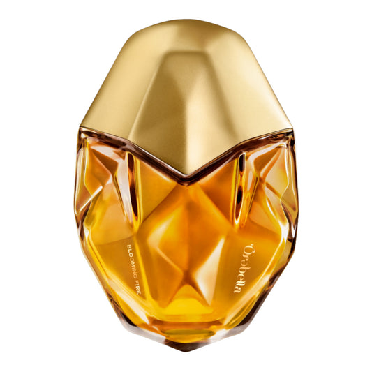 A decant of Orebella Blooming Fire, a warm floral fragrance with Tahitian monoi, jasmine, and patchouli, available in perfume samples.