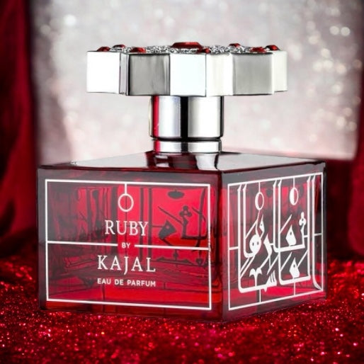 Close-up of a fragrance sample of Ruby, highlighting its fruity, creamy, and warm amber notes for a luxurious and romantic scent