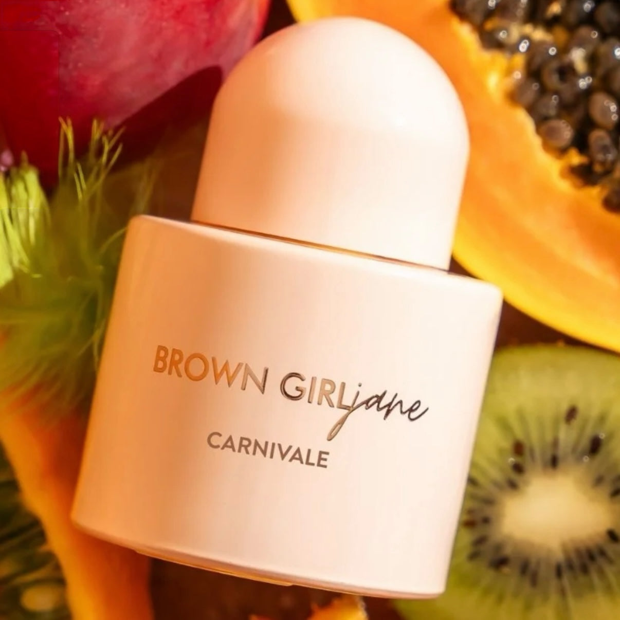 Close-up of a fragrance sample of Carnivale, highlighting its sweet, spicy, and creamy notes inspired by the vibrant spirit of Trinidad