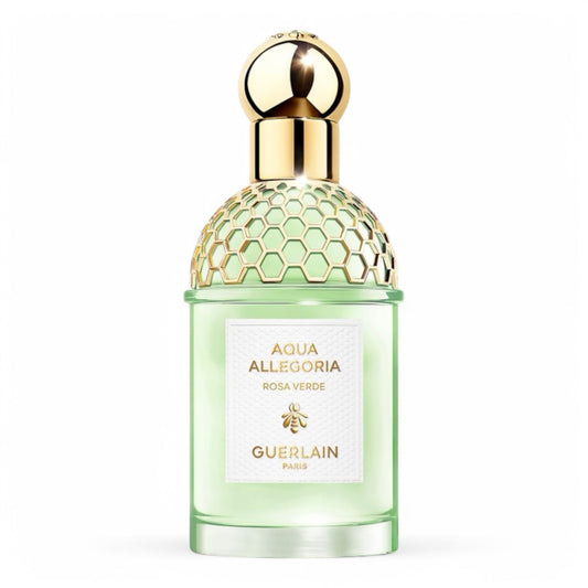 A decant of Guerlain Aqua Allegoria Rosa Verde, a fresh and vibrant green floral fragrance with cucumber, rose, and white musk, available in perfume samples