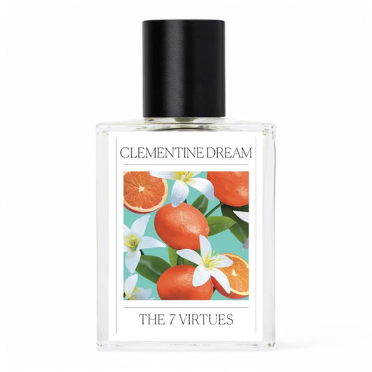 A decant of The 7 Virtues Clementine Dream, a bright citrus fragrance with clementine, magnolia, and vanilla, available in perfume samples