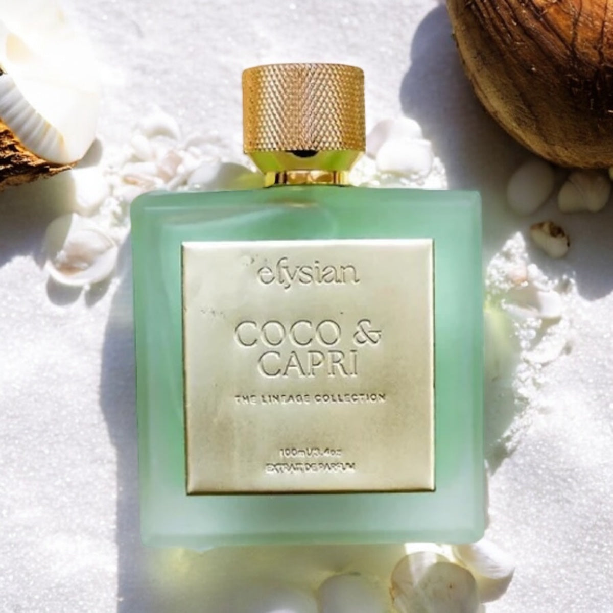 Close-up of a fragrance sample of Coco & Capri, highlighting its clean, tropical, and airy notes inspired by the coast of Capri.