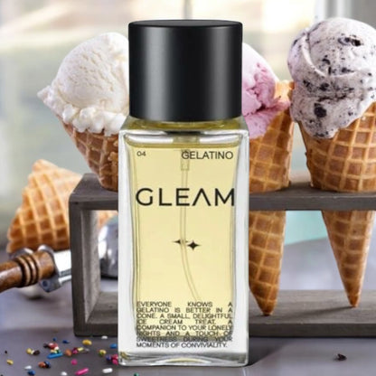 Close-up of a fragrance sample of Gelatino, highlighting its creamy, nutty, and cozy ice cream-inspired notes for a comforting scent experience.