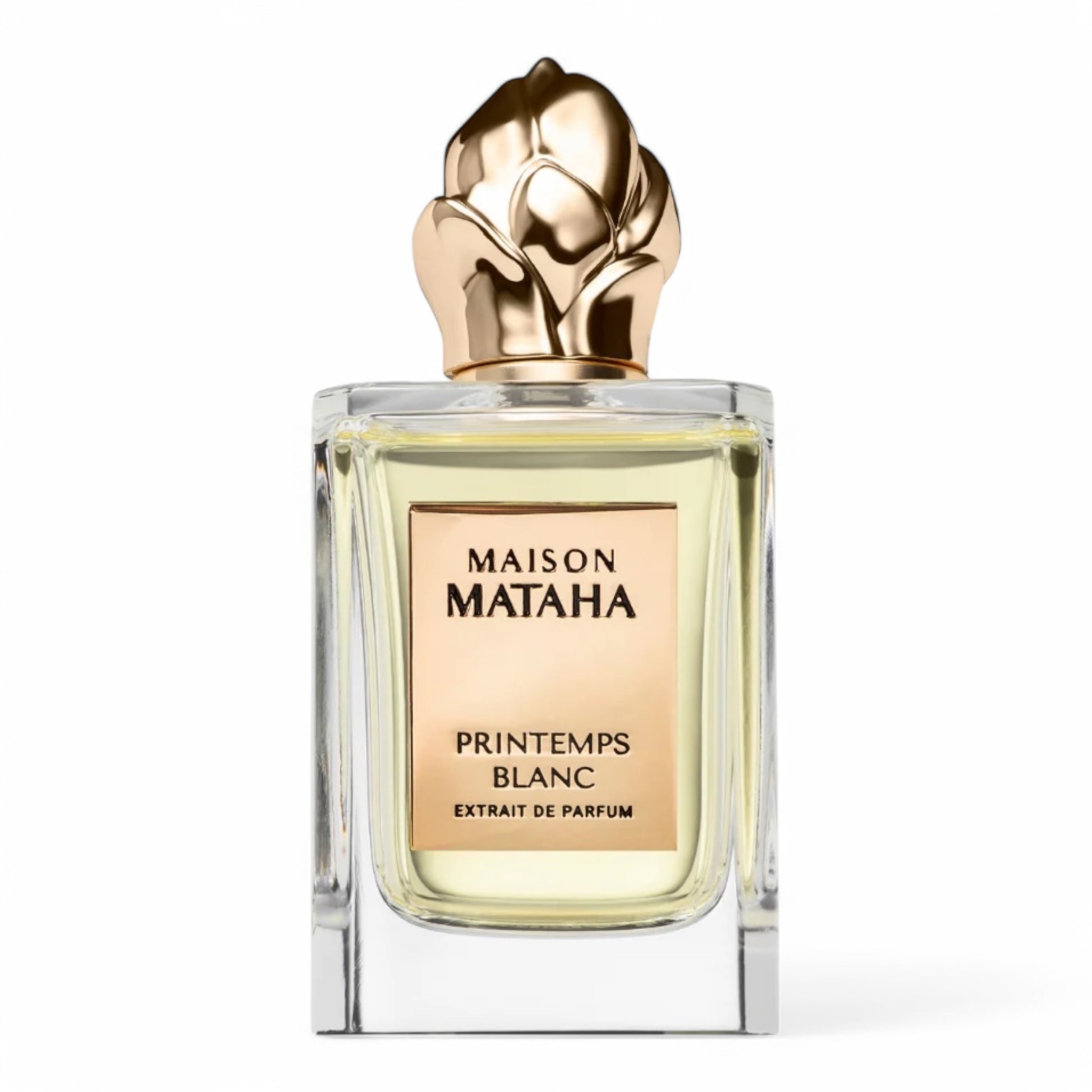 A perfume sample of Maison Mataha Printemps Blanc, a soft and luminous fragrance with notes of jasmine, white tea, vanilla, and sandalwood, available in decants and samples.