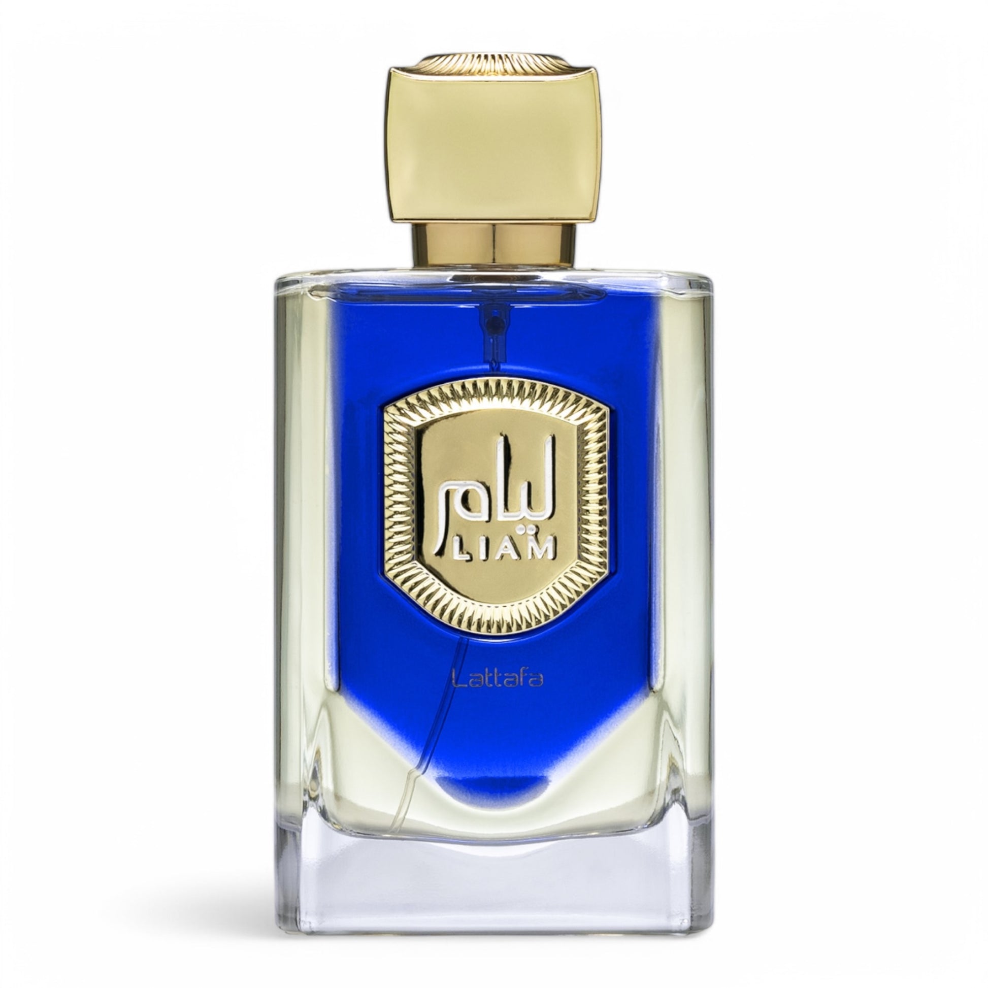 A decant of Lattafa Liam Blue Shine, a fresh aromatic aquatic fragrance with bergamot, marine notes, and musk, available in perfume samples.