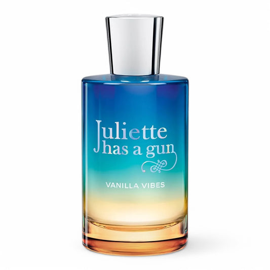 A decant of Juliette Has a Gun Vanilla Vibes, a salty vanilla fragrance with orchid, sandalwood, and tonka bean, available in perfume samples.
