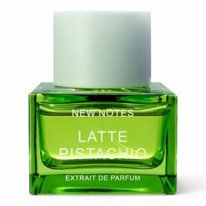 A decant of New Notes Latte Pistachio, a creamy gourmand fragrance with pistachio, cardamom, and milk, available in perfume samples.