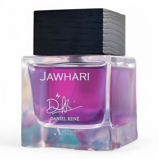 A decant of Jawhari by Daniel Rene, a sweet citrus gourmand fragrance with coffee, vanilla, and passion fruit, available in perfume samples.