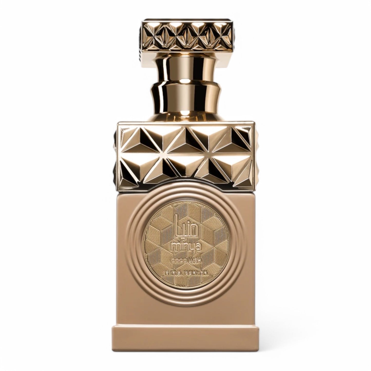 A decant of Minya Coco Lush by Paris Corner, a fruity floral gourmand with coconut, raspberry, and macaron, available in perfume samples.