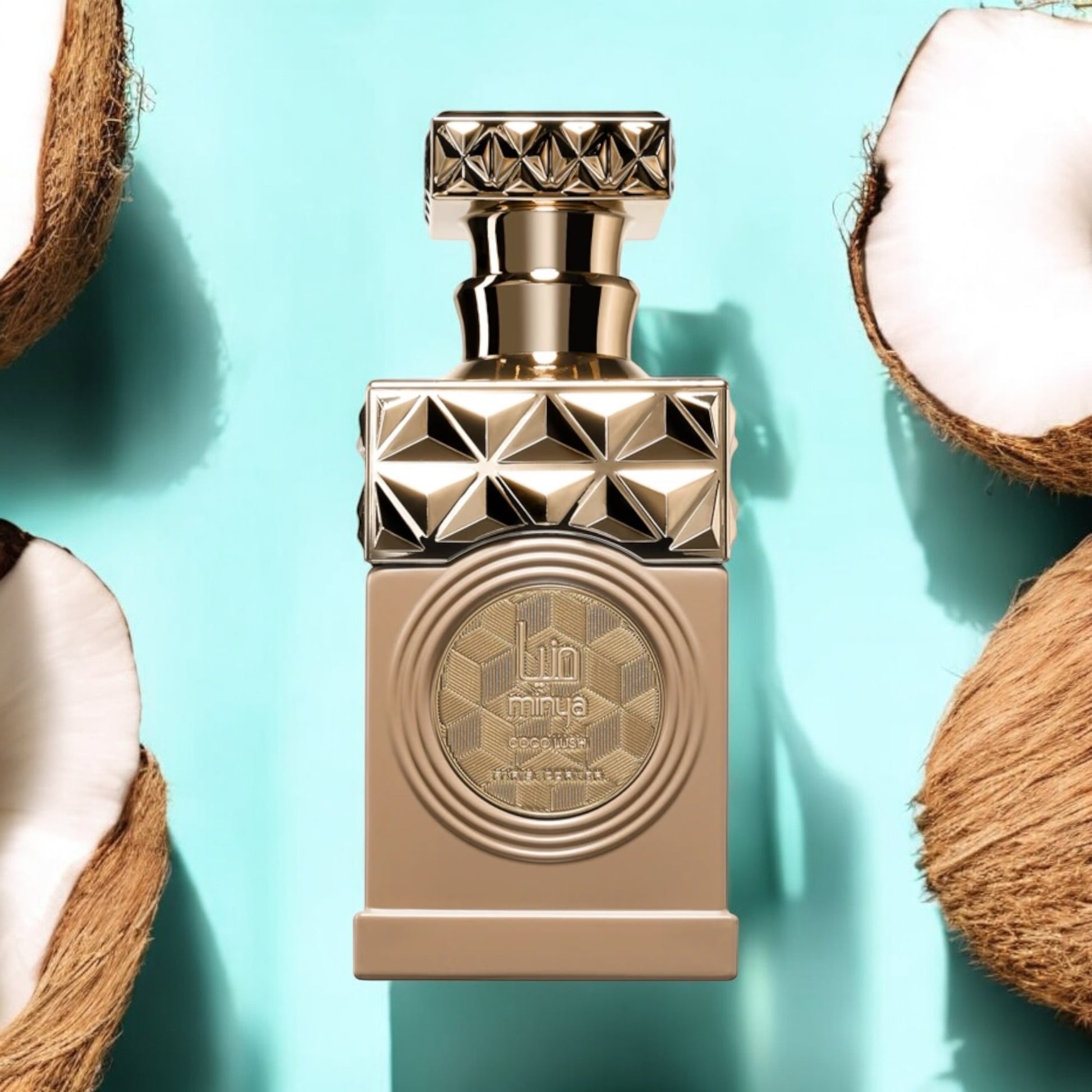 Close-up of a sample of Coco Lush, featuring creamy coconut milk, soft florals, and a sweet macaron dry-down.