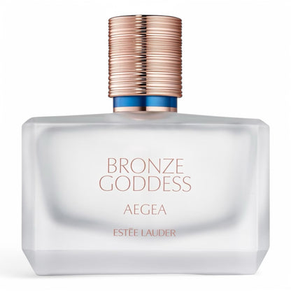 A decant of Estée Lauder Bronze Goddess Aegea, a sunlit aquatic floral with fig tree, coconut milk, and bergamot, available in perfume samples.
