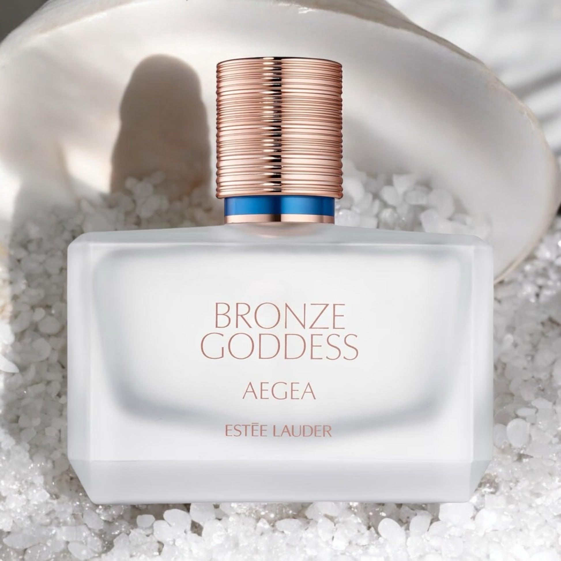 Close-up of a fragrance sample of Bronze Goddess Aegea, highlighting its fresh, tropical, and musky notes inspired by the Aegean Sea.