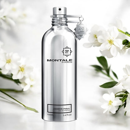 Close-up of a sample of Montale Jasmin Full, highlighting its deep white floral notes and fresh citrus accents for a luminous and sensual scent.