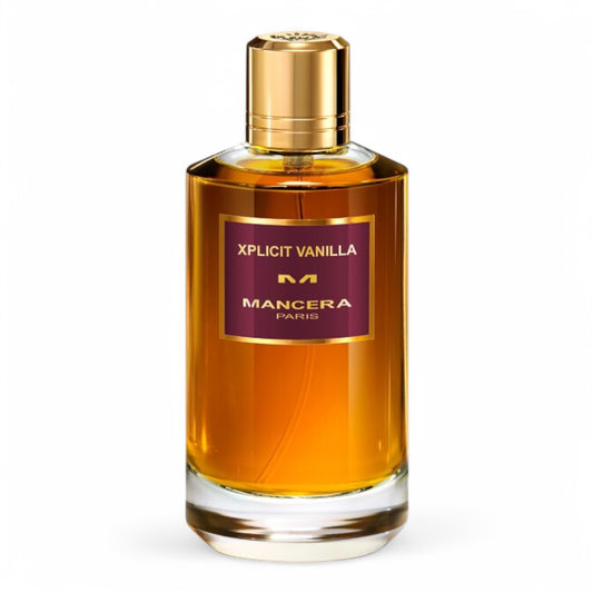 A decant of Mancera Xplicit Vanilla, a bold and earthy vanilla fragrance with chocolate, oud, and warm woods, available in perfume samples.