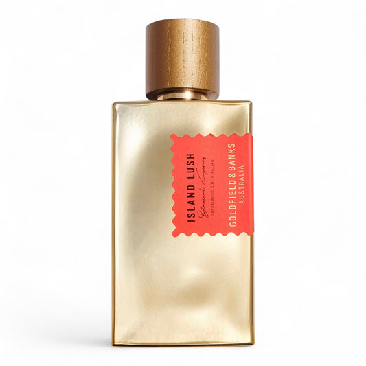 Decant of Goldfield & Banks Island Lush with notes of sandalwood, vetiver, and exotic woods, perfect for fans of woody niche fragrances.