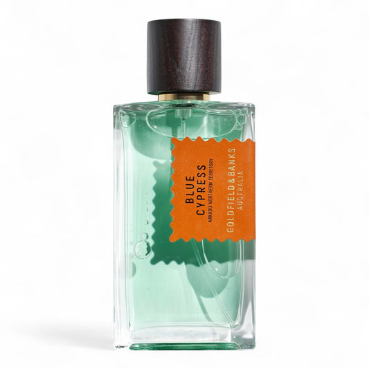 Decant of Goldfield & Banks Blue Cypress with notes of lavender, blue cypress, and aromatic spices, suited for fans of fresh, woody niche perfumes.