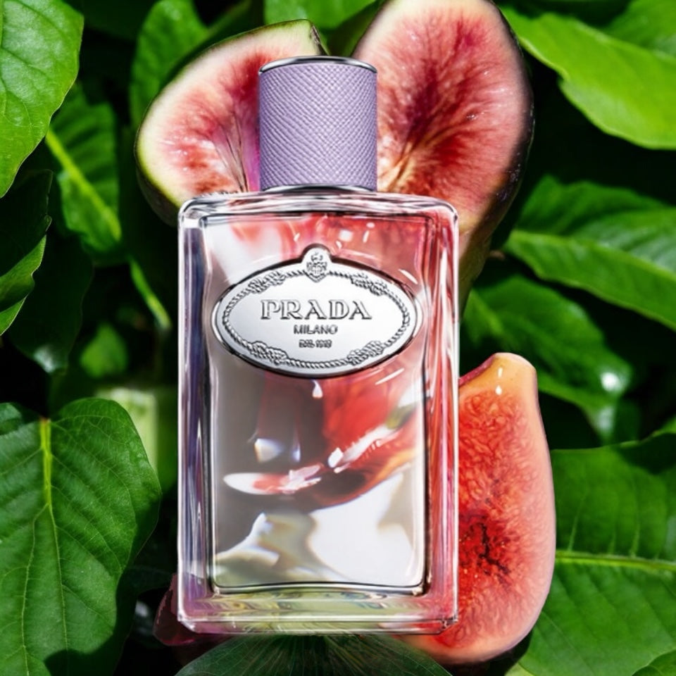 Sample of Prada Infusion de Figue Eau de Parfum with its soft purple tone and signature musky fig accord.